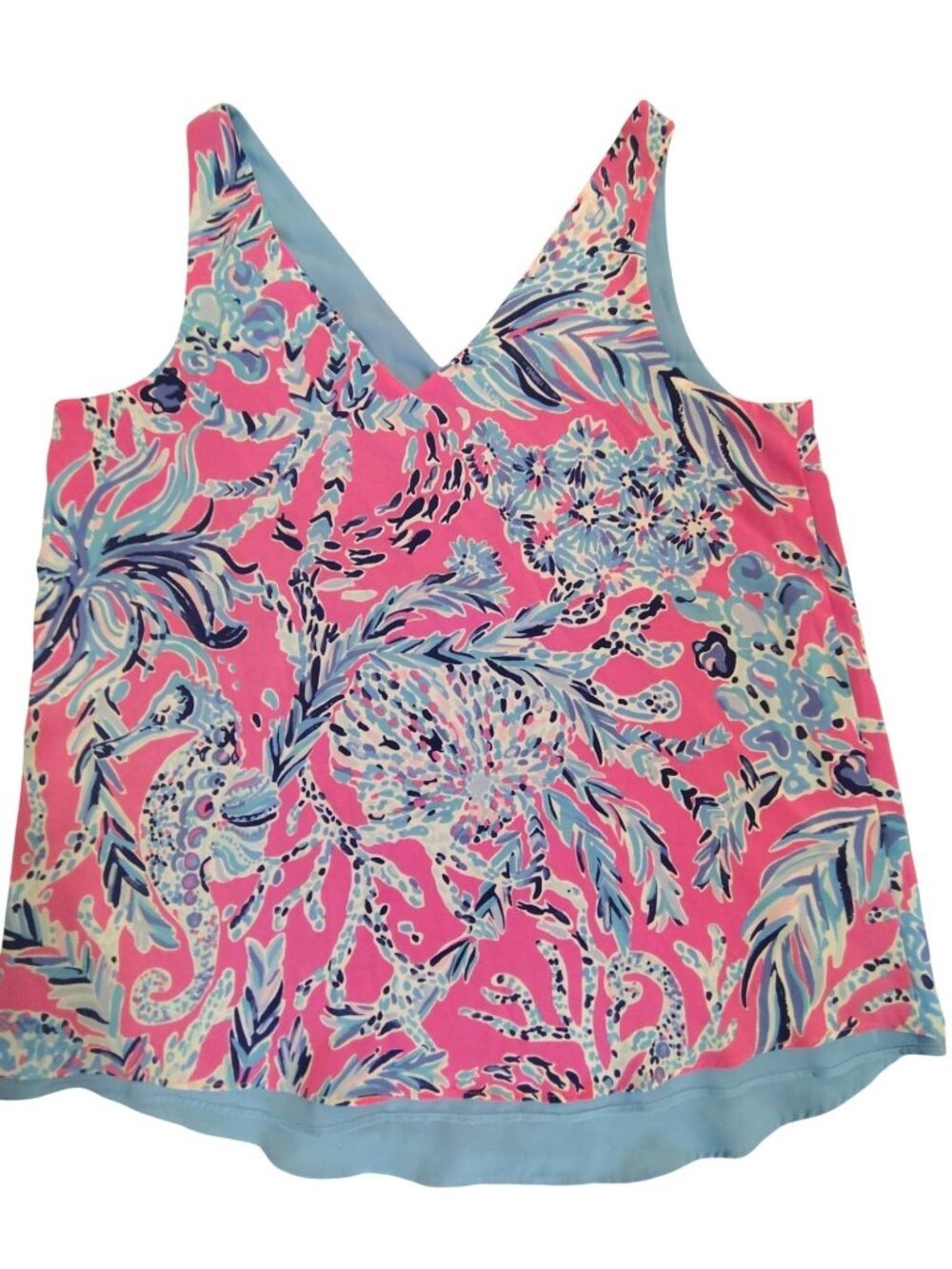 Lily Pulitzer Medium Sleeveless Cropped Blouse, Periwinkle Pink Seahorse Ocean